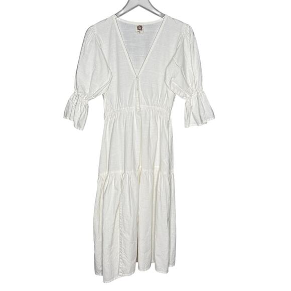 Bali Elf Handmade M White Peony Midi Dress 100% Cotton *flaw - Picture 2 of 9